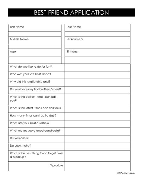 Best Friend Application Form